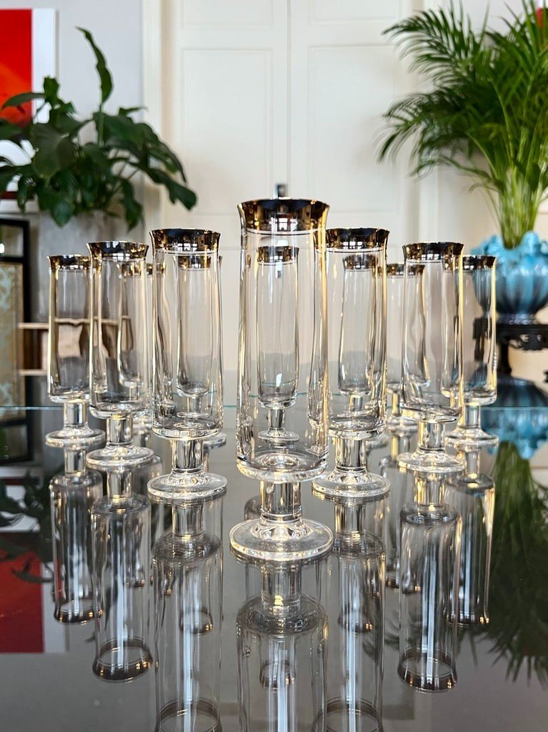 Crystal Champagne Flutes - Vintage 1970s Glassware Set-photo-1
