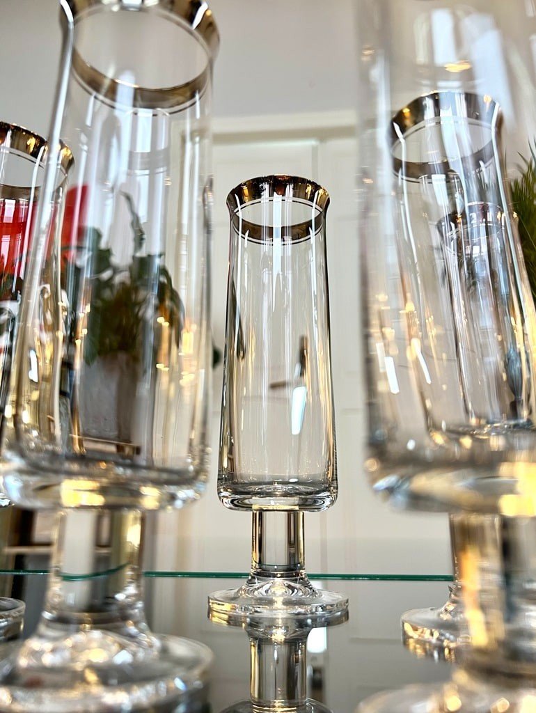 Crystal Champagne Flutes - Vintage 1970s Glassware Set-photo-4