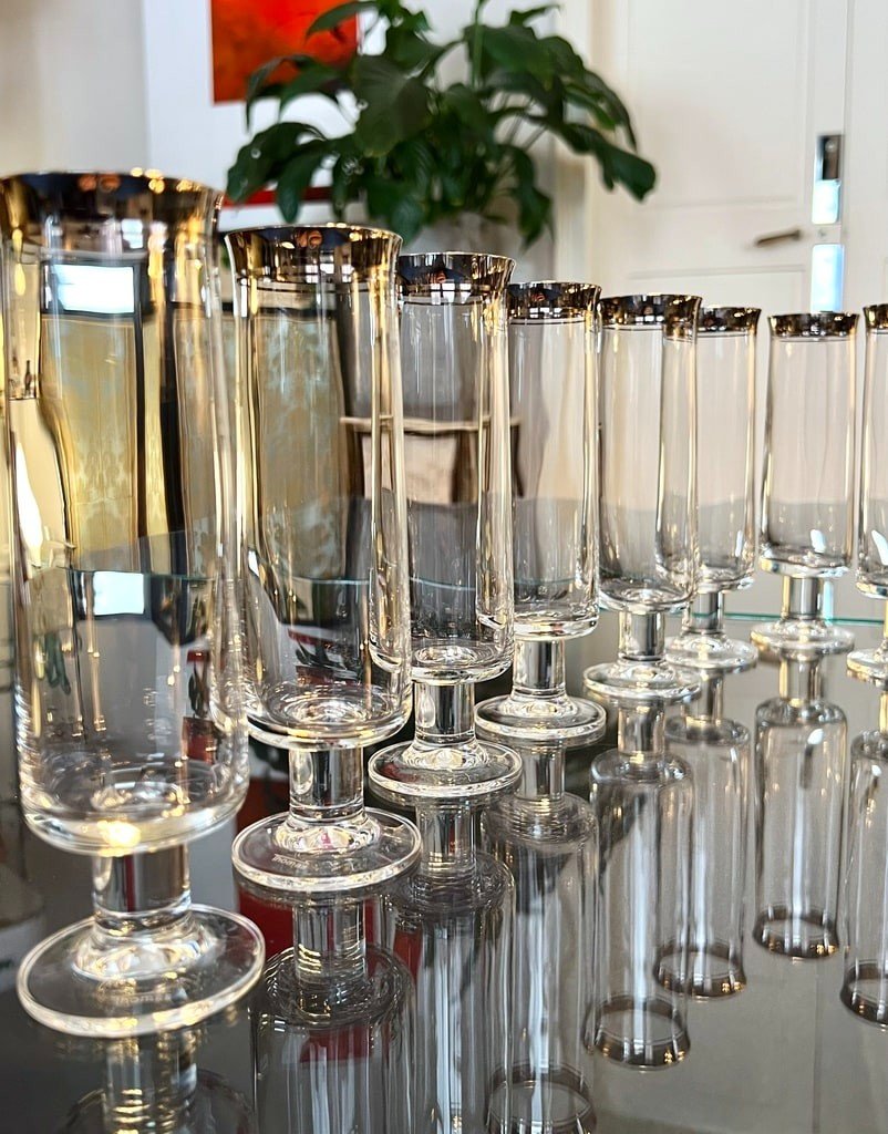 Crystal Champagne Flutes - Vintage 1970s Glassware Set-photo-6