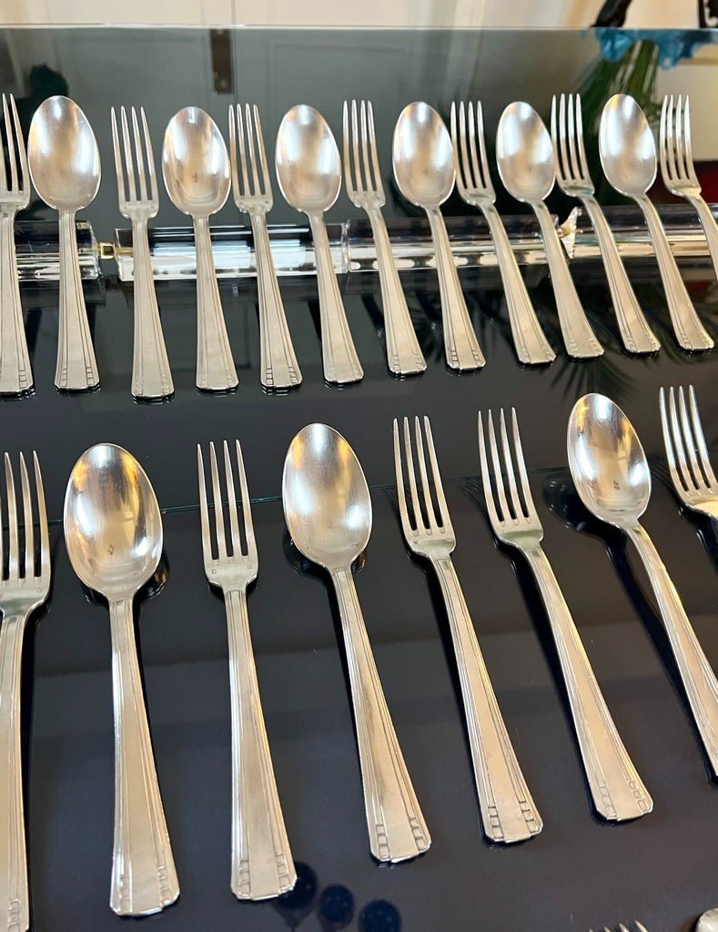 Art Deco Cutlery In White Metal - Goldsmith Roux Marquiand-photo-7