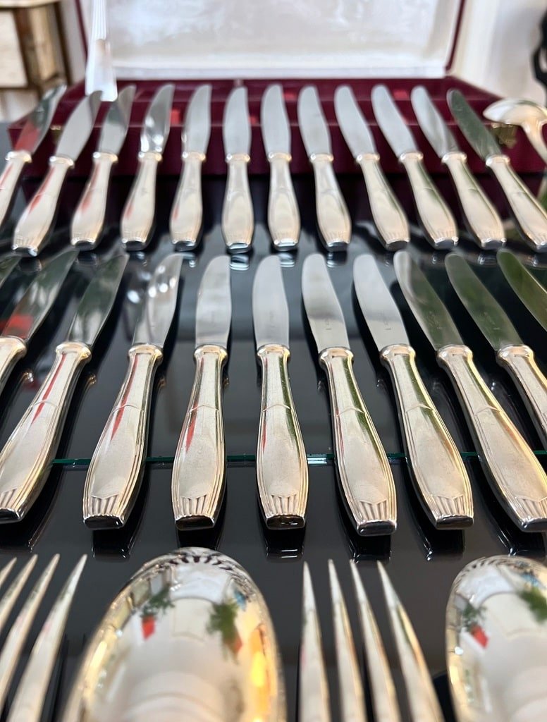 Alfenide Metal Cutlery - Christofle Art Deco Cutlery Set - White Metal-photo-1