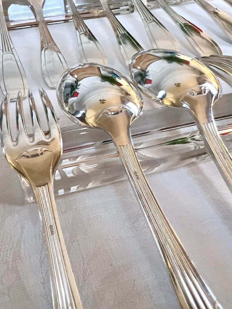 Coffret De 24 Pièces En Métal Blanc Alfénide - Couverts Art Déco-photo-2