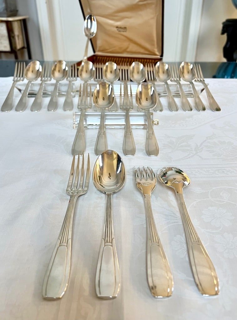 Coffret De 24 Pièces En Métal Blanc Alfénide - Couverts Art Déco-photo-4