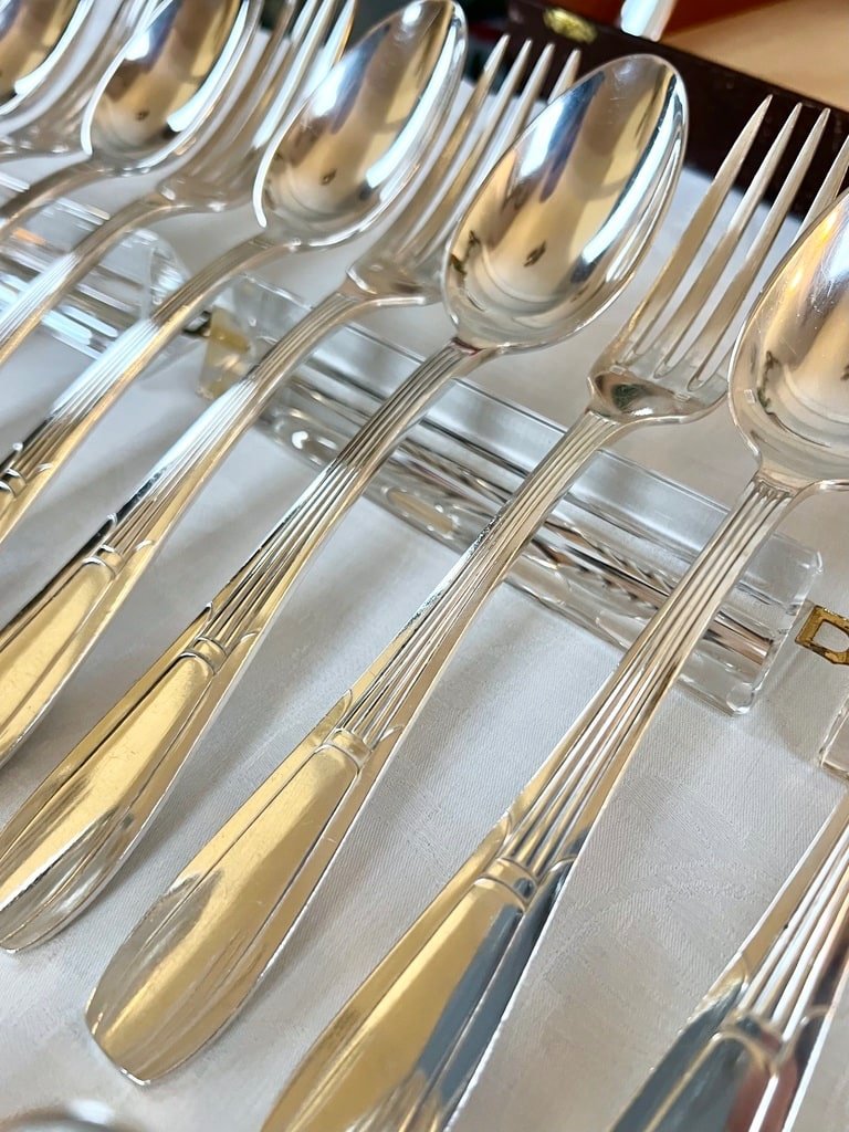 Coffret De 24 Pièces En Métal Blanc Alfénide - Couverts Art Déco-photo-6