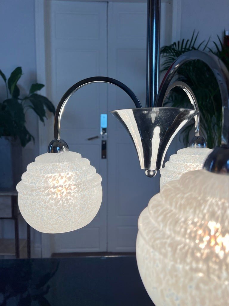 Lustre En Métal Chromé Globes Clichy - Luminaire Vintage-photo-4