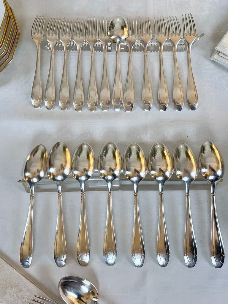 Silver Plated Dessert Cutlery - Art Deco - Forks Spoons-photo-3