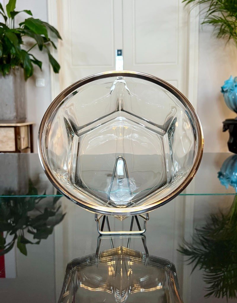 Glass And Silver Metal Serving Bowl Salad Bowl - Art Deco -photo-2