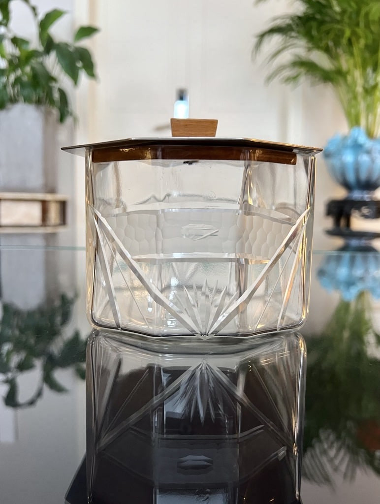 Glass Biscuit Box - Wood And Metal Tray - Art Deco Biscuit Maker-photo-6