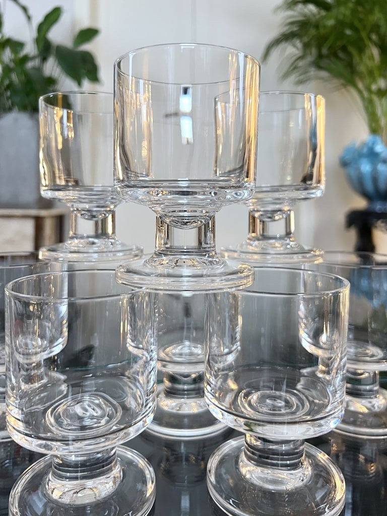 Crystal Stemmed Wine Glasses - Vintage 1970 - Set Of 11 Table Glasses-photo-3