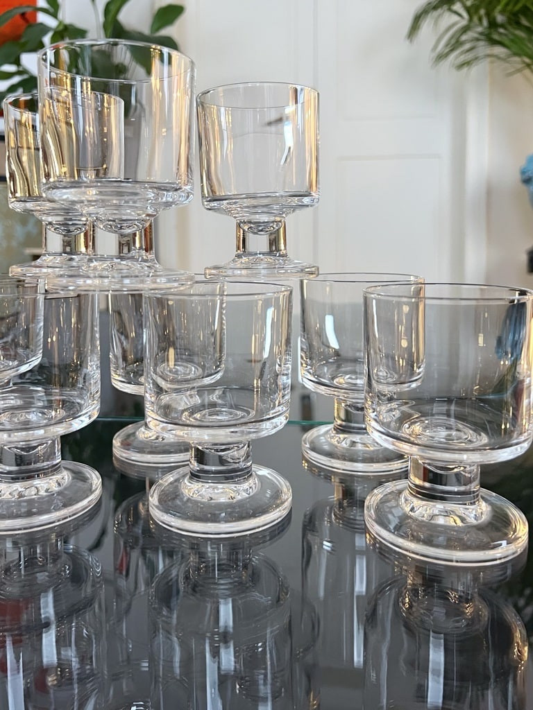Crystal Stemmed Wine Glasses - Vintage 1970 - Set Of 11 Table Glasses-photo-4
