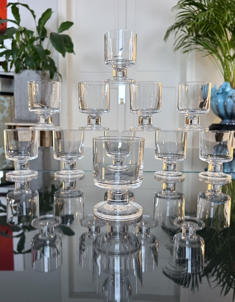 Crystal Stemmed Wine Glasses - Vintage 1970 - Set Of 11 Table Glasses