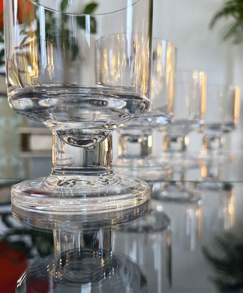 Service 10 Verres à Eau à Pied En Cristal - 1970 Vintage -photo-3