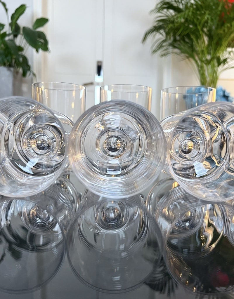 Service 10 Verres à Eau à Pied En Cristal - 1970 Vintage -photo-5