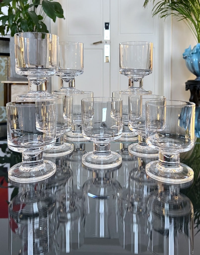Service 10 Verres à Eau à Pied En Cristal - 1970 Vintage -photo-6