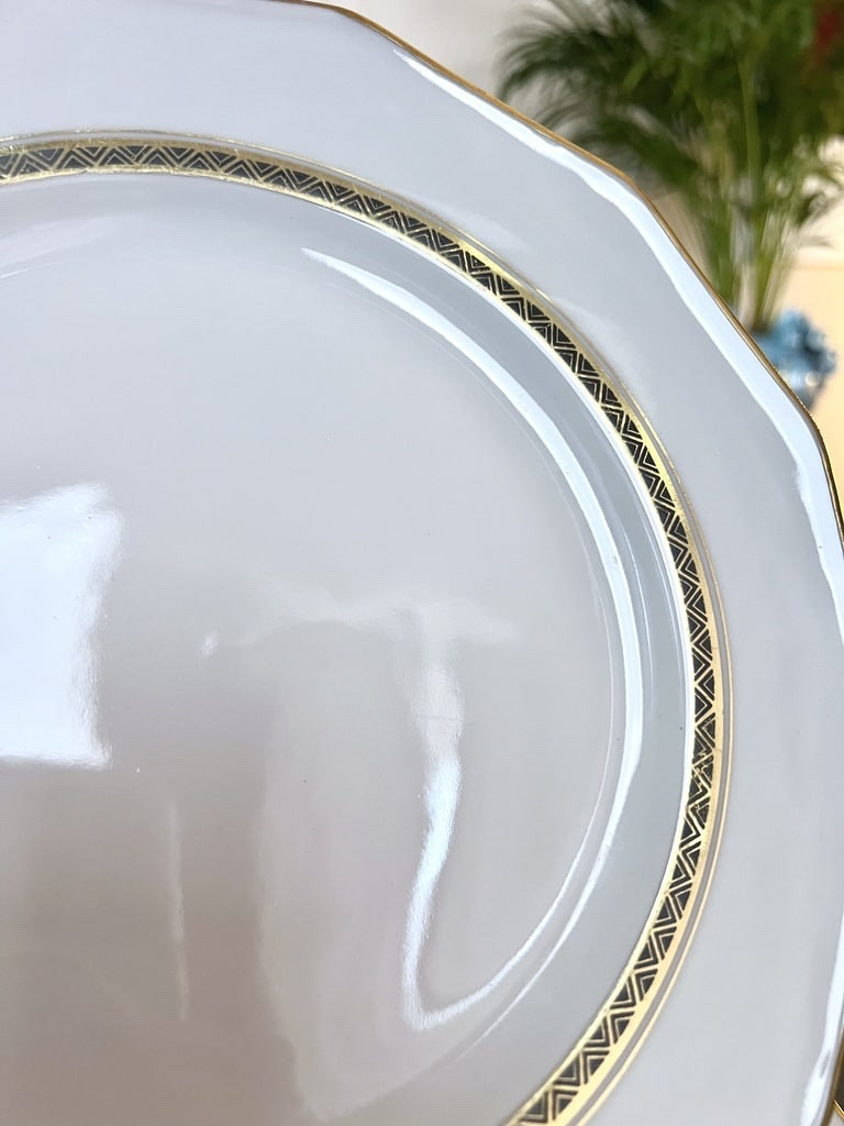 12 Assiettes plates - Porcelaine de Limoges - A. Lanternier - Service De Table Art Déco-photo-3
