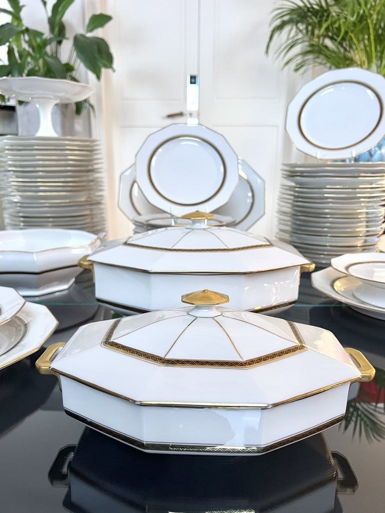 12 Assiettes plates - Porcelaine de Limoges - A. Lanternier - Service De Table Art Déco-photo-8