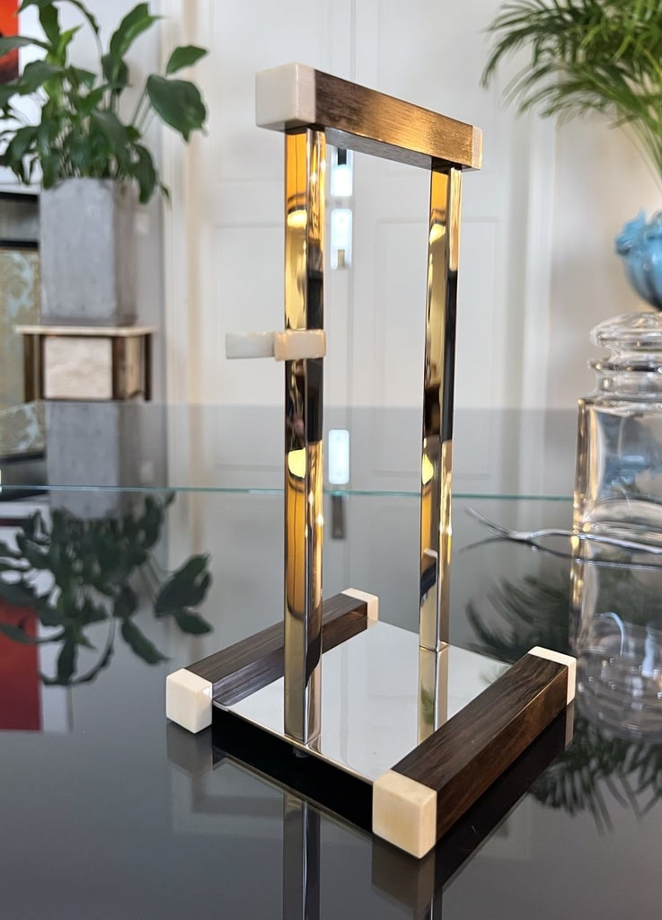 Modernist Art Deco Servant - Crystal Jar - Macassar Ebony - Bone - Chromed Metal-photo-4