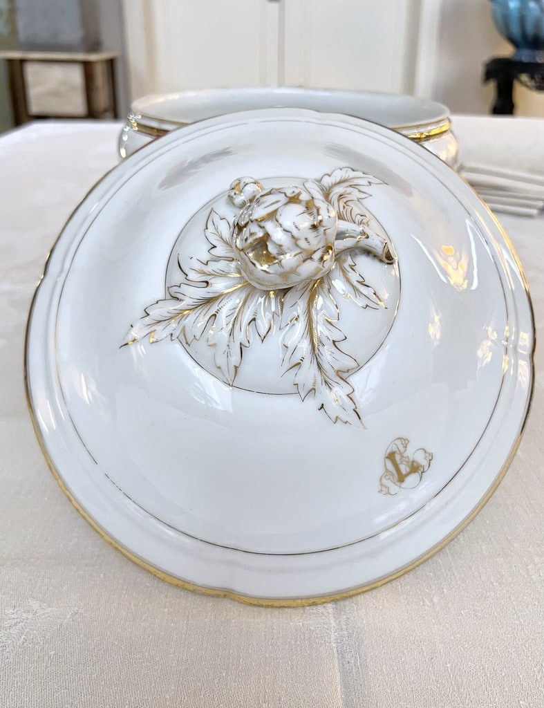 Soupière Porcelaine de Limoges - Jean Pouyat - Service de table - Monogrammes - Vieux Paris-photo-2
