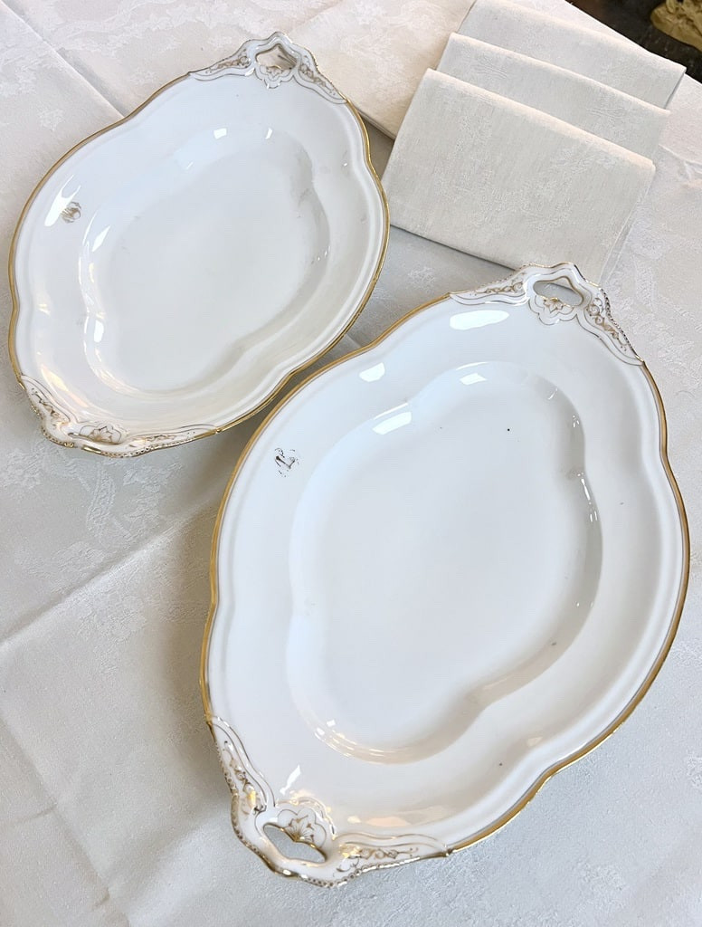 Large Oval Serving Platter - Jean Pouyat Limoges Porcelain - Monograms - Old Paris-photo-3