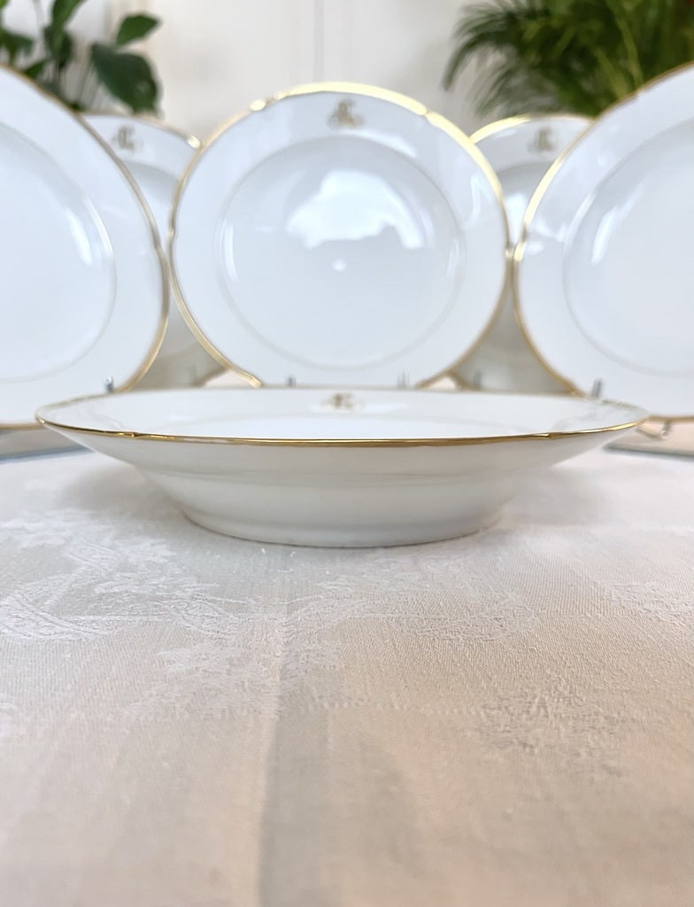Série de 10 Assiettes à Potage Porcelaine de Limoges - Jean Pouyat - Monogrammes - Vieux Paris -photo-3
