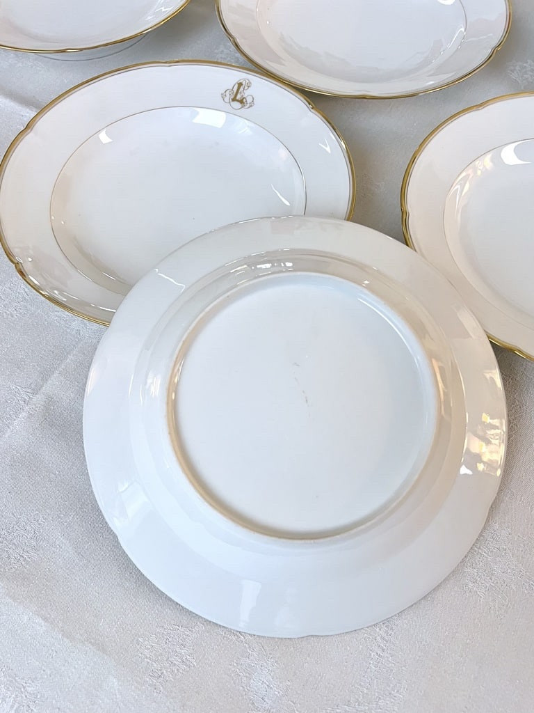 Série de 10 Assiettes à Potage Porcelaine de Limoges - Jean Pouyat - Monogrammes - Vieux Paris -photo-7
