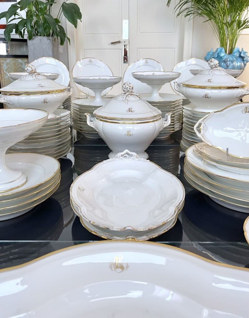 12 Monogrammed Soup Plates - Limoges Porcelain - Jean Pouyat - Vieux Paris-photo-4