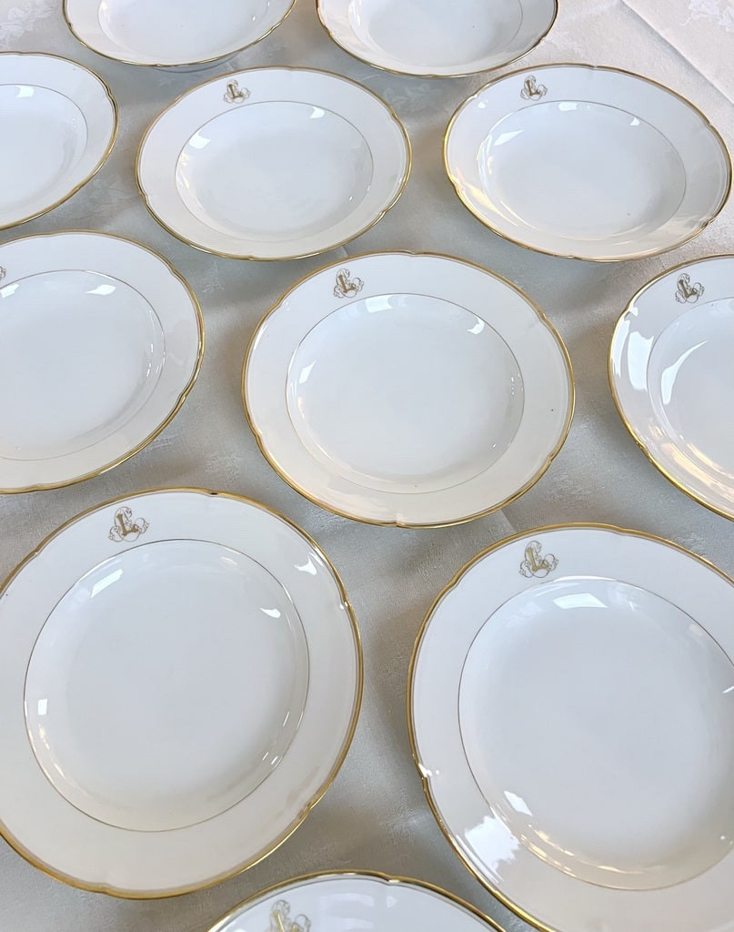 12 Monogrammed Soup Plates - Limoges Porcelain - Jean Pouyat - Vieux Paris-photo-7