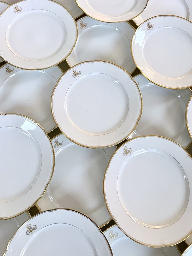 Assiettes Plates Porcelaine Limoges - Jean Pouyat - Vieux Paris - Monogrammes Or Fin-photo-5