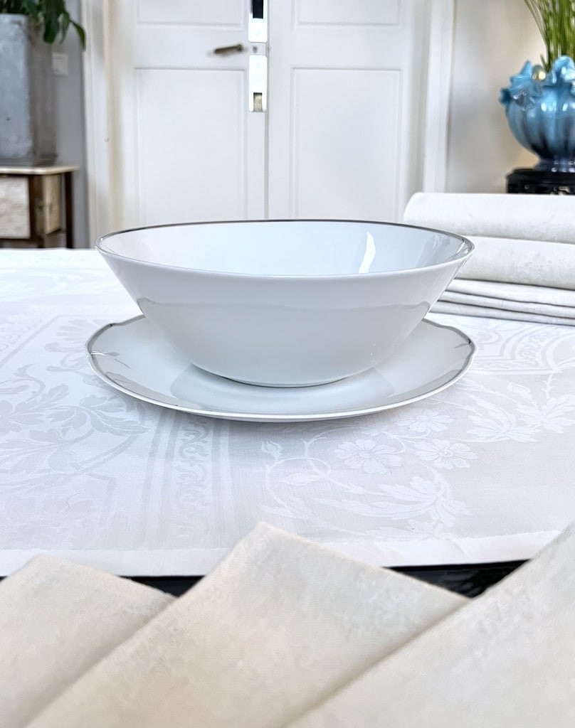 Porcelain Salad Bowl And Cake Plate With Platinum Mesh Decoration - Vintage 1970-photo-2