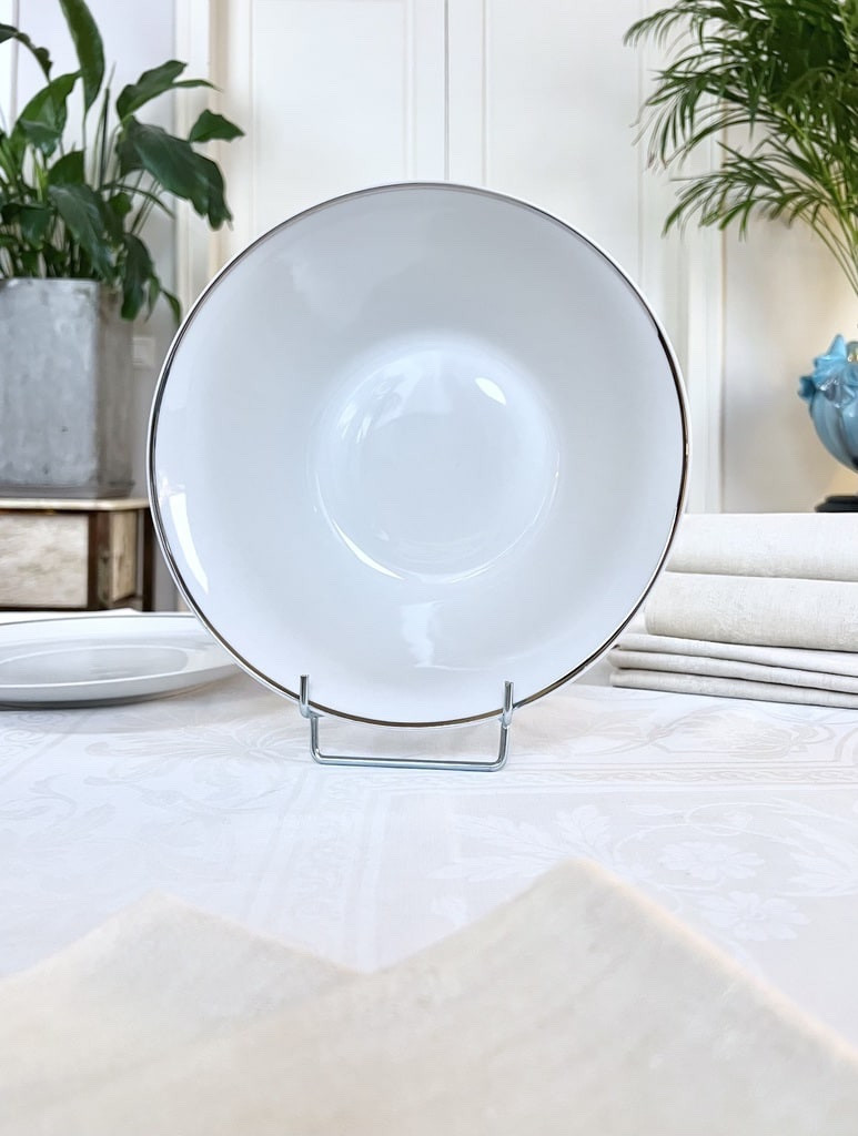 Porcelain Salad Bowl And Cake Plate With Platinum Mesh Decoration - Vintage 1970-photo-4