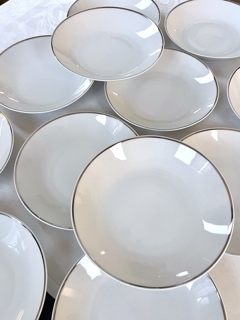 Assiettes Potage Porcelaine Filet Platine - Service de Table Vintage-photo-2