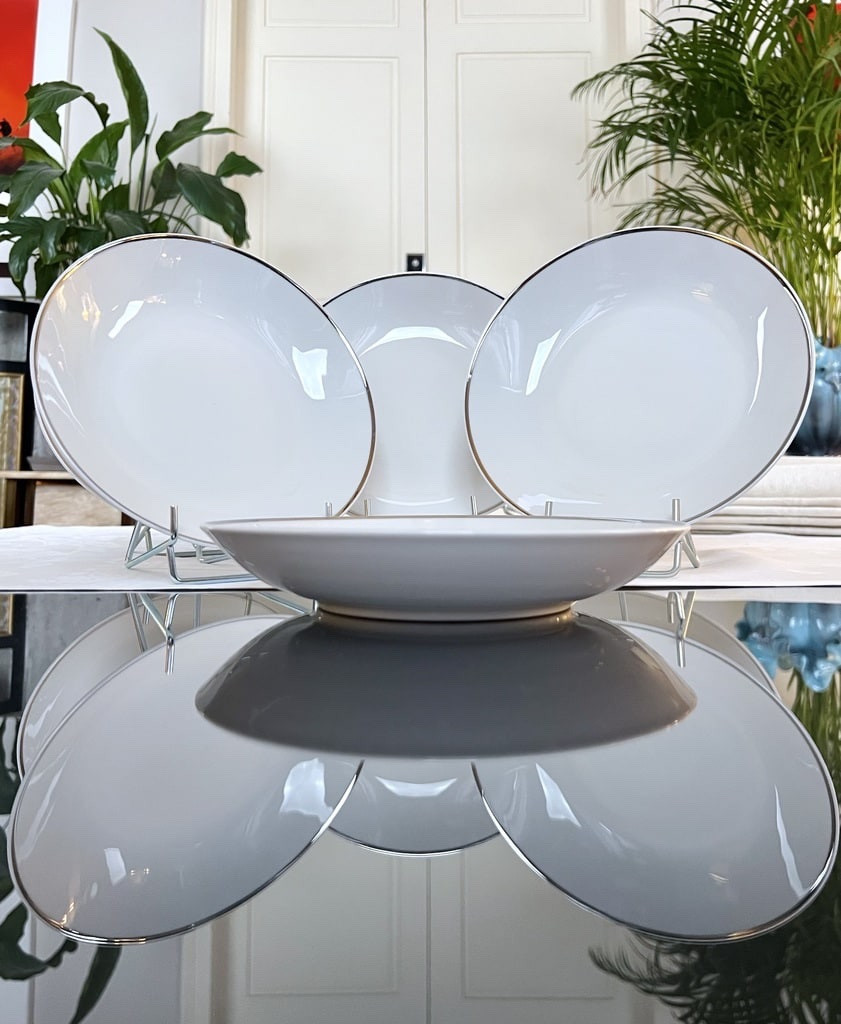 Assiettes Potage Porcelaine Filet Platine - Service de Table Vintage-photo-3