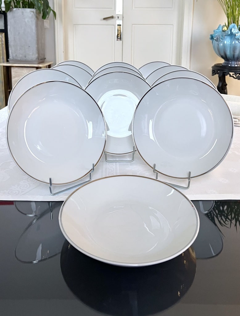 Assiettes Potage Porcelaine Filet Platine - Service de Table Vintage-photo-4