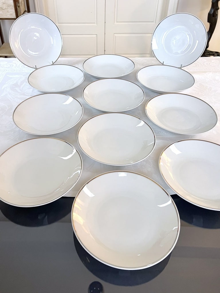 Assiettes Potage Porcelaine Filet Platine - Service de Table Vintage-photo-2