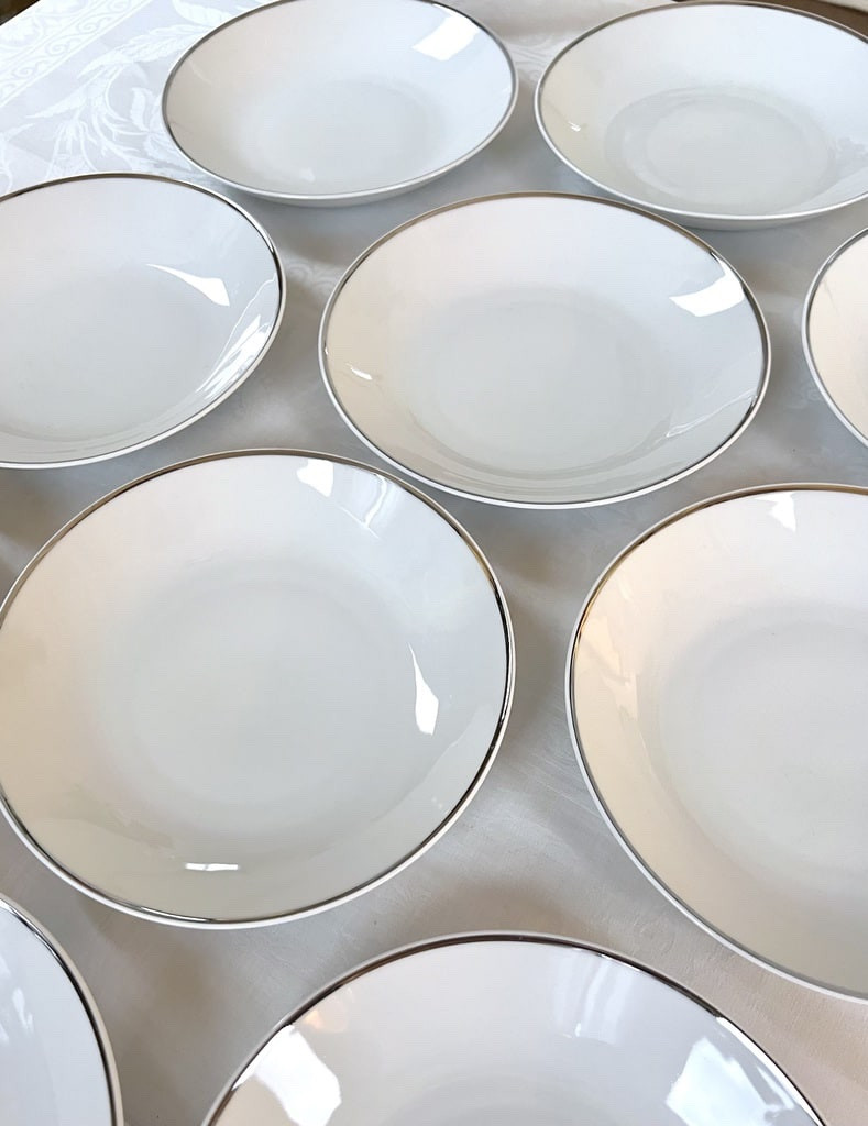 Assiettes Potage Porcelaine Filet Platine - Service de Table Vintage-photo-4