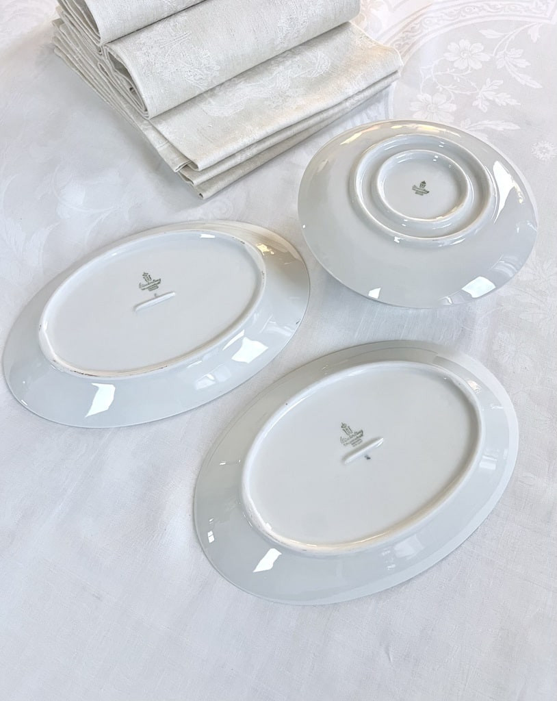 Saucière et Raviers Porcelaine Décor Filet Platine - Service De Table Vintage 1970-photo-1