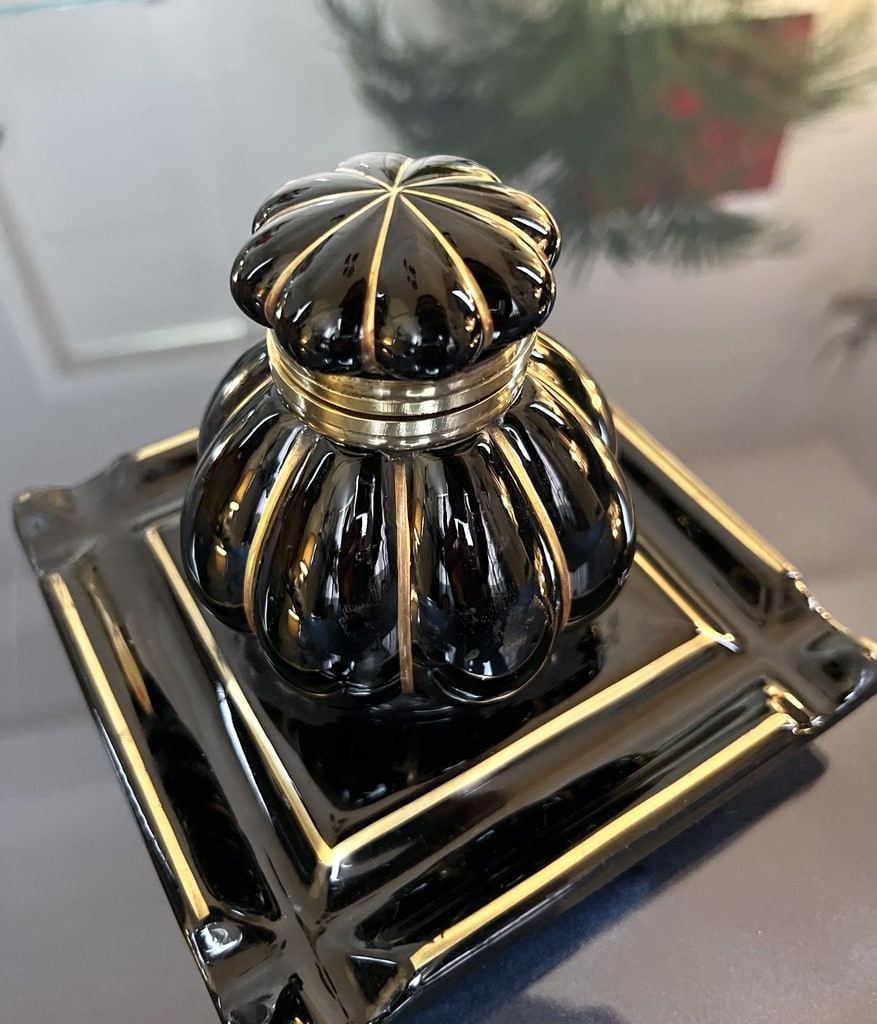 Porcelain Inkwell - Pen Holder Tray With Brass Hinge - Art Deco 1930-40-photo-2