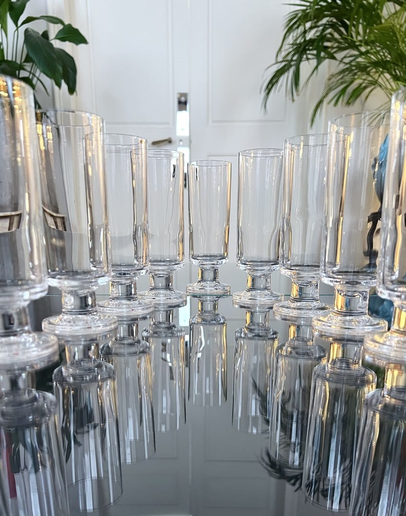 Crystal Champagne Flutes - Vintage 1970s Glassware Set-photo-4