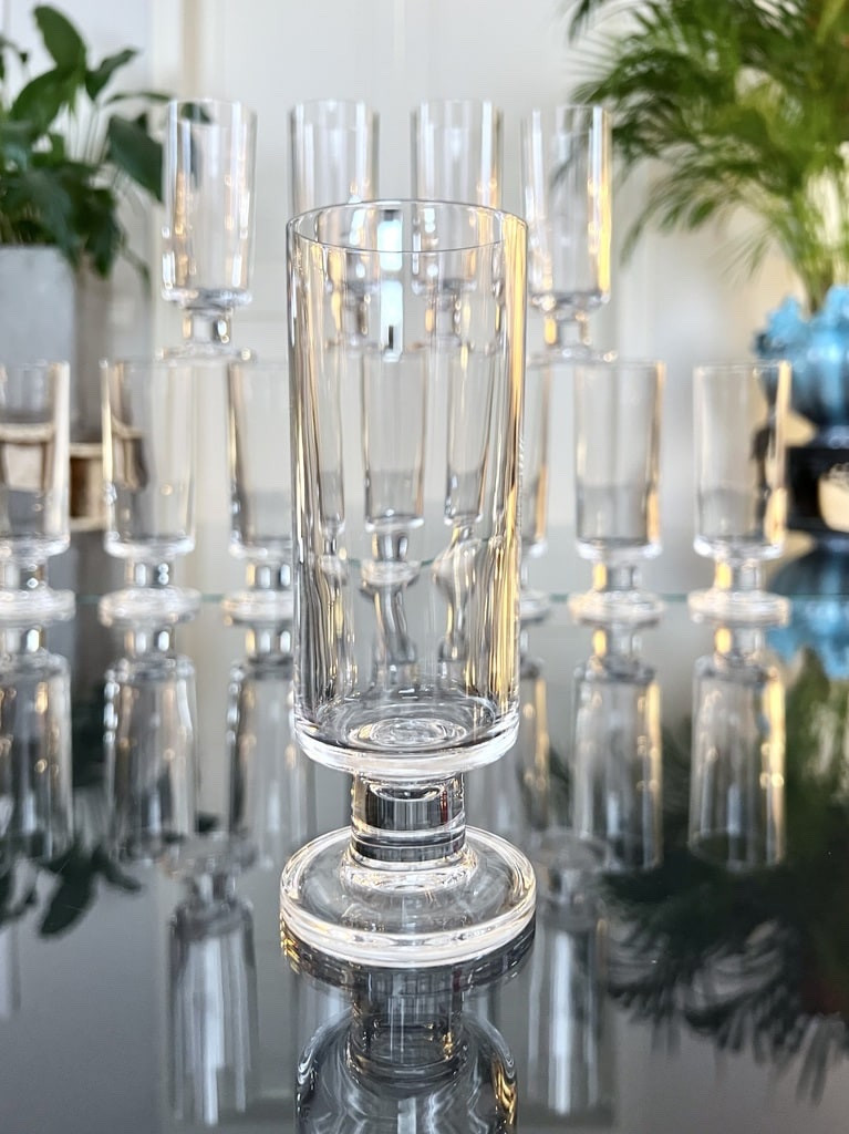 Crystal Champagne Flutes - Vintage 1970s Glassware Set-photo-5