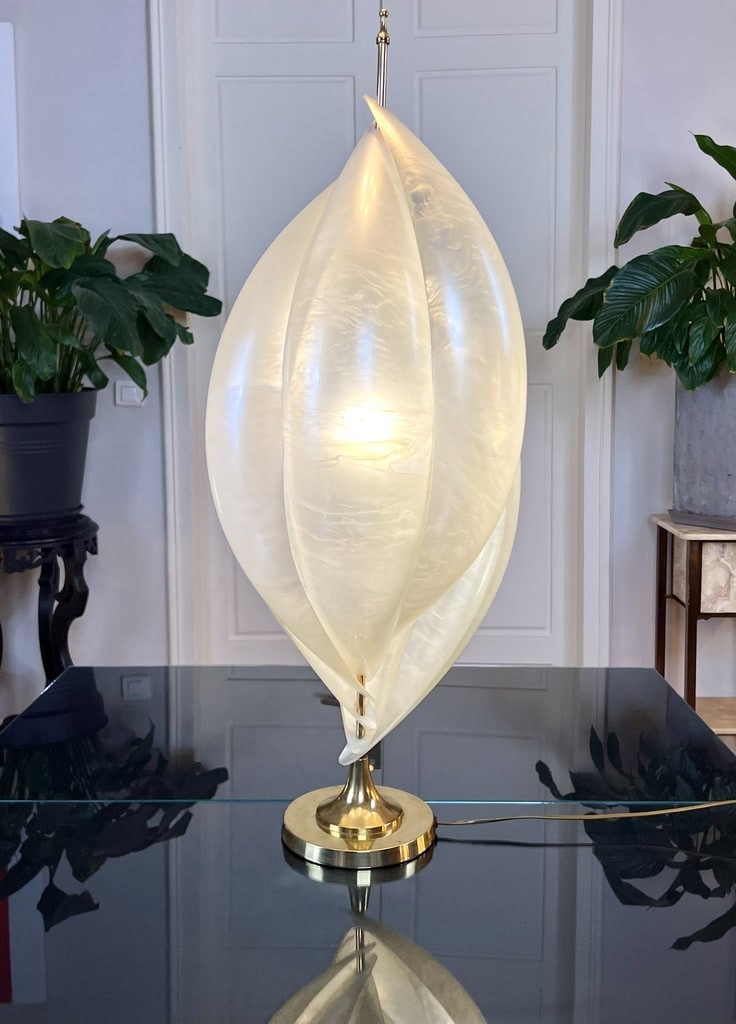 Lampe vintage en laiton verre acrylique nacré - Laurent Rougier-photo-4