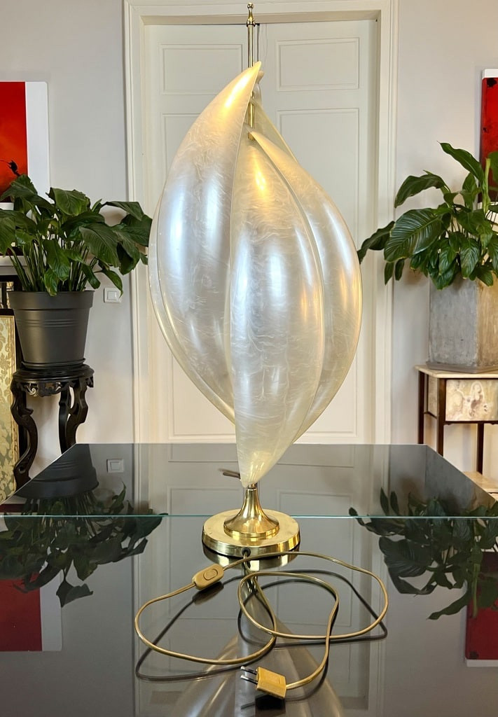Lampe vintage en laiton verre acrylique nacré - Laurent Rougier-photo-7