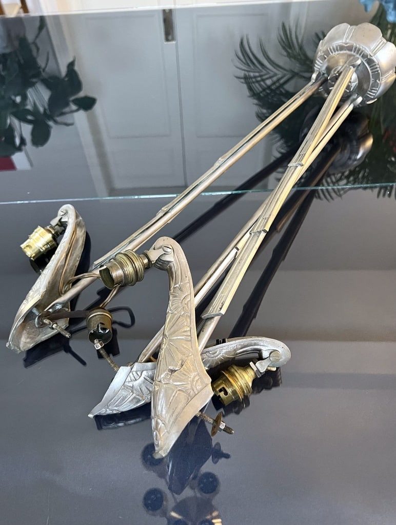 Art Deco Nickel Bronze Chandelier - Light Fixture Mount-photo-3