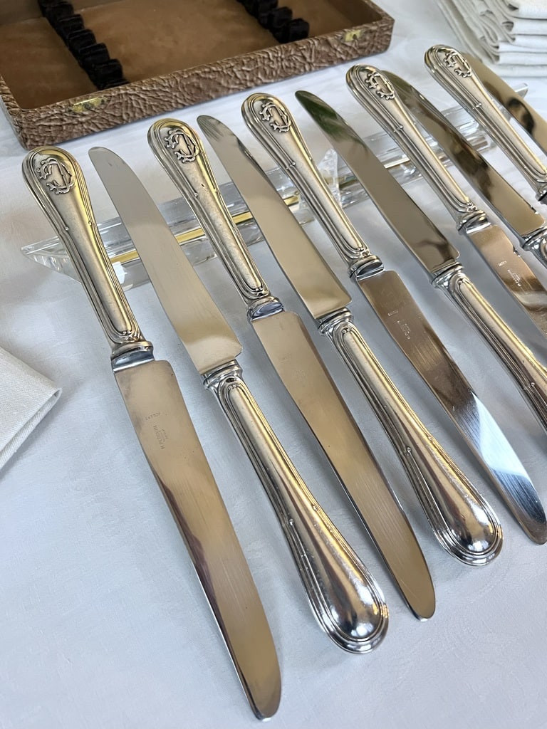 Couteaux argent fourré et monogrammes - lames inox - Emile Puiforcat -photo-2