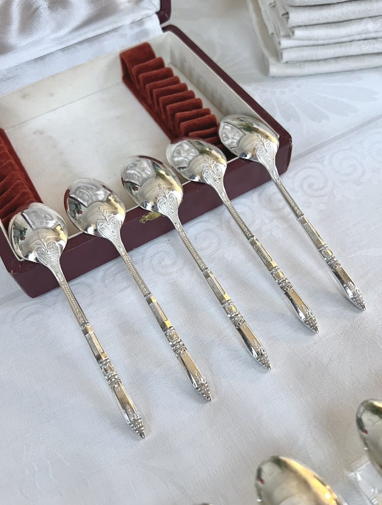 Silver-plated Metal Teaspoons With Russian-style Handles - Ercuis Gift Set-photo-6