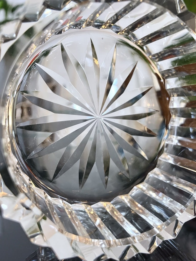 Art Deco Modernist Ashtray In Cut Crystal - Wood And Ivory Tray-photo-5