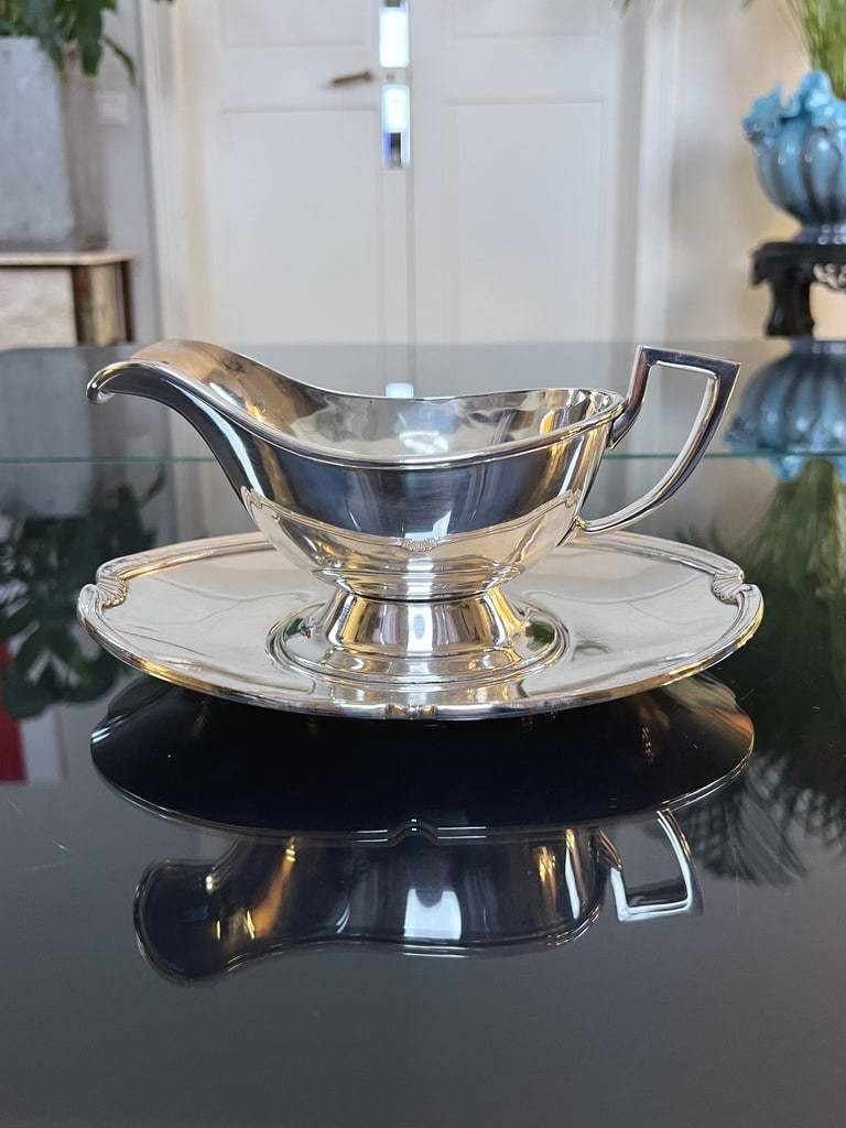 Saucière Plateau en Métal Argenté - XXe siècle Vintage-photo-2