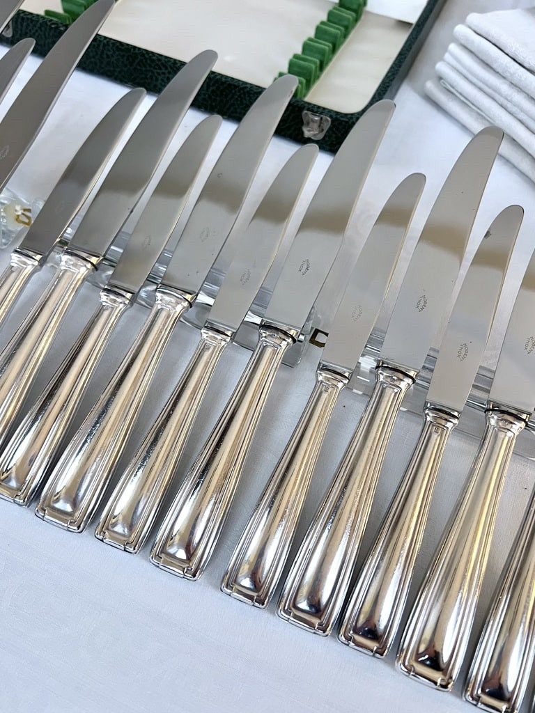 Couteaux de Table et Entremets en Métal Argenté Lames Inox - Ménagère Art Déco-photo-2