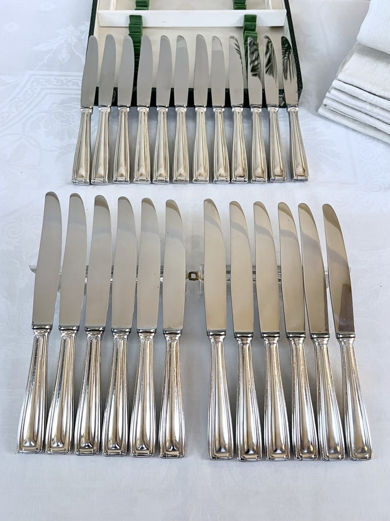 Couteaux de Table et Entremets en Métal Argenté Lames Inox - Ménagère Art Déco-photo-3