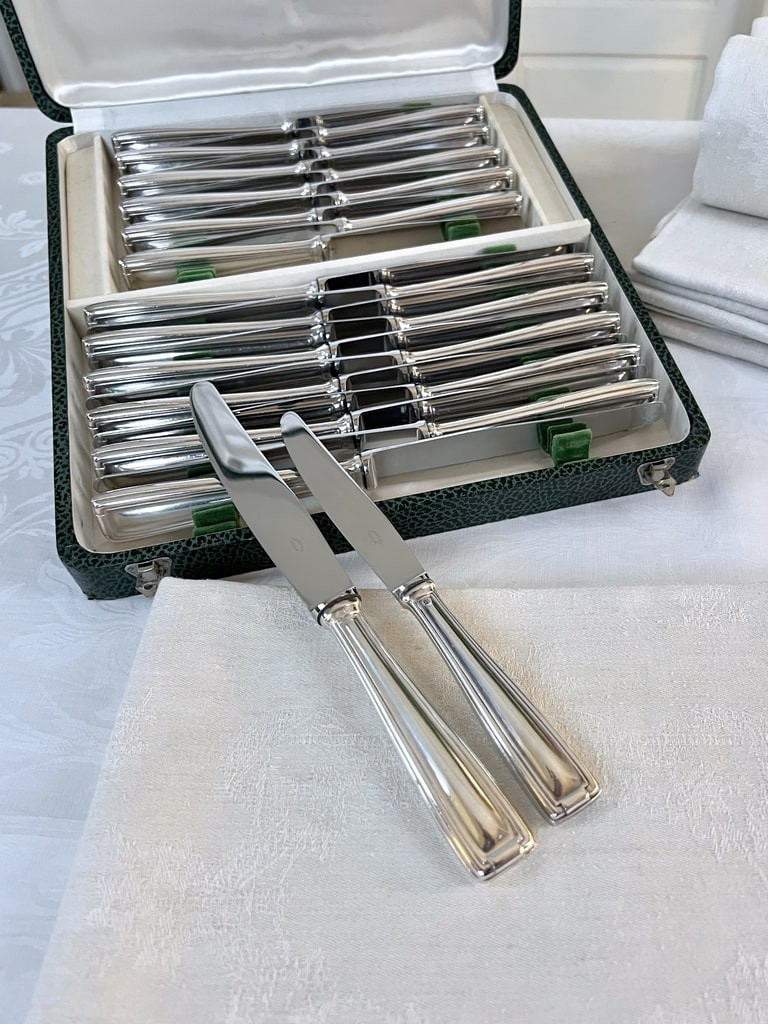 Couteaux de Table et Entremets en Métal Argenté Lames Inox - Ménagère Art Déco-photo-4