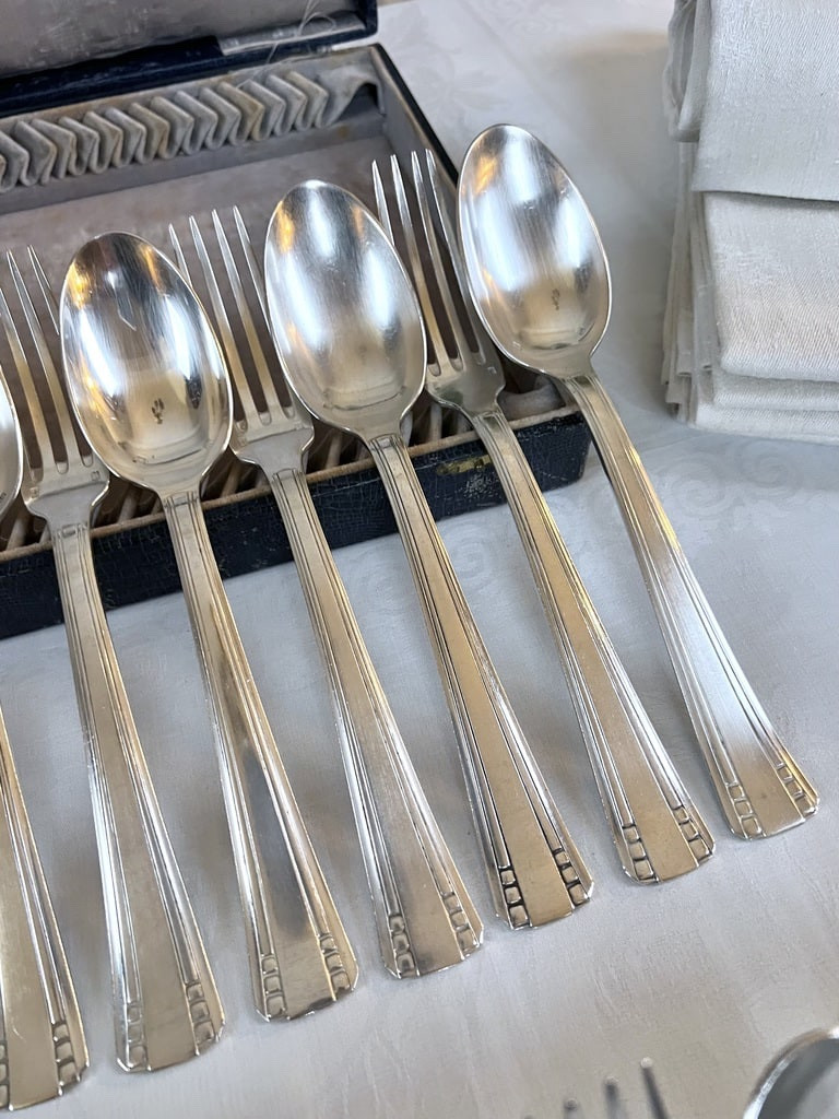 Couverts Art Déco En Métal Blanc - Orfèvre Roux Marquiand - Coffret Fourchettes Cuillères-photo-3